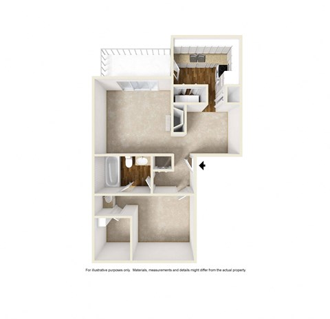 Floor plan for 1 bed, 1 bath, 788 sqft